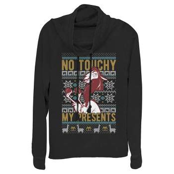 Juniors Womens The Emperor's New Groove Ugly Christmas No Touchy Cowl Neck Sweatshirt