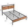 VECELO Full/Queen/King Size Bed Frame, Metal Platform Bed with Wooden Headboard & Charging Station, Sturdy Steel Slats Support, Brown - 3 of 4