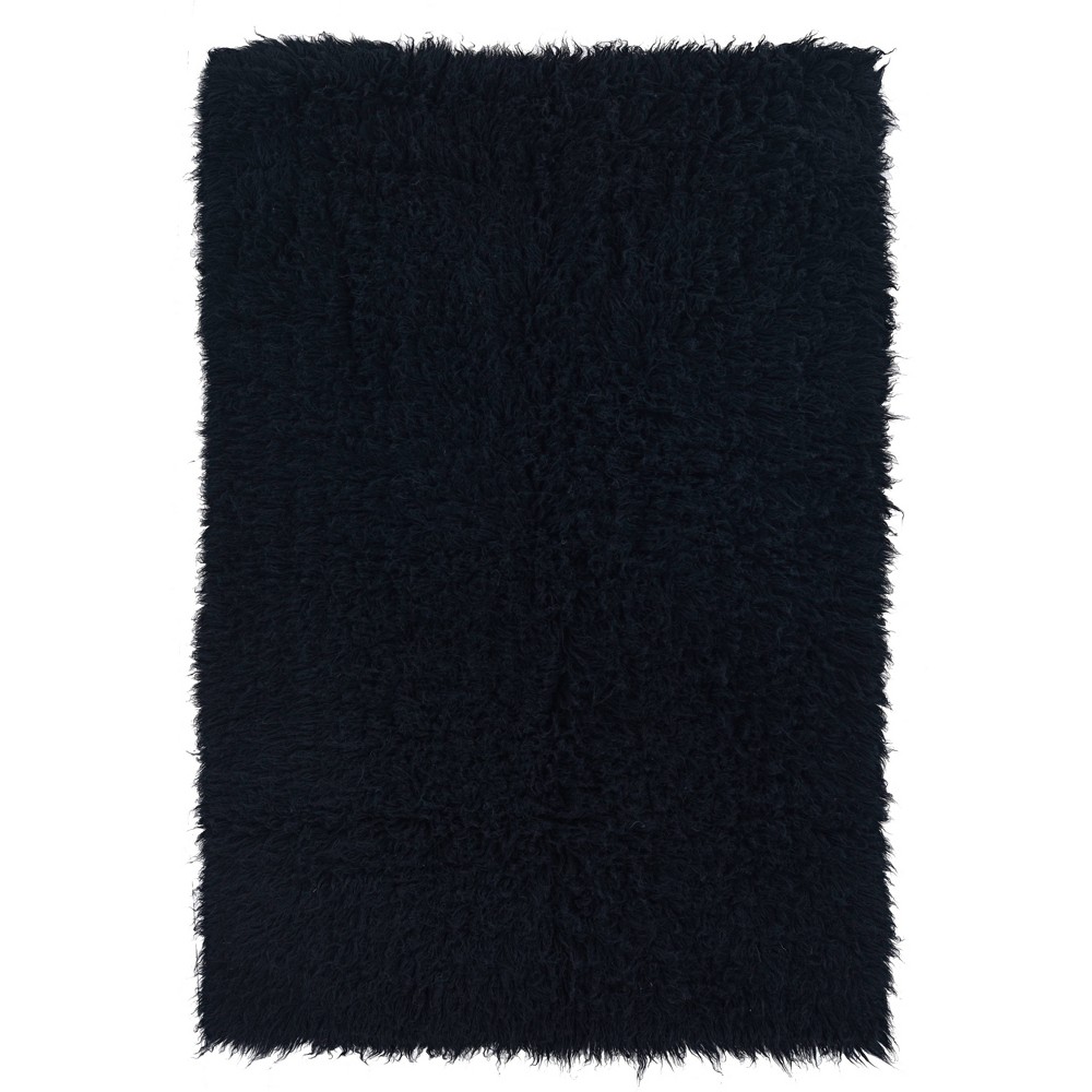 2'4"x4'3" New Flokati Rug Black - Linon: Handmade Wool, High Pile, Modern Accent, Indoor Shag Style