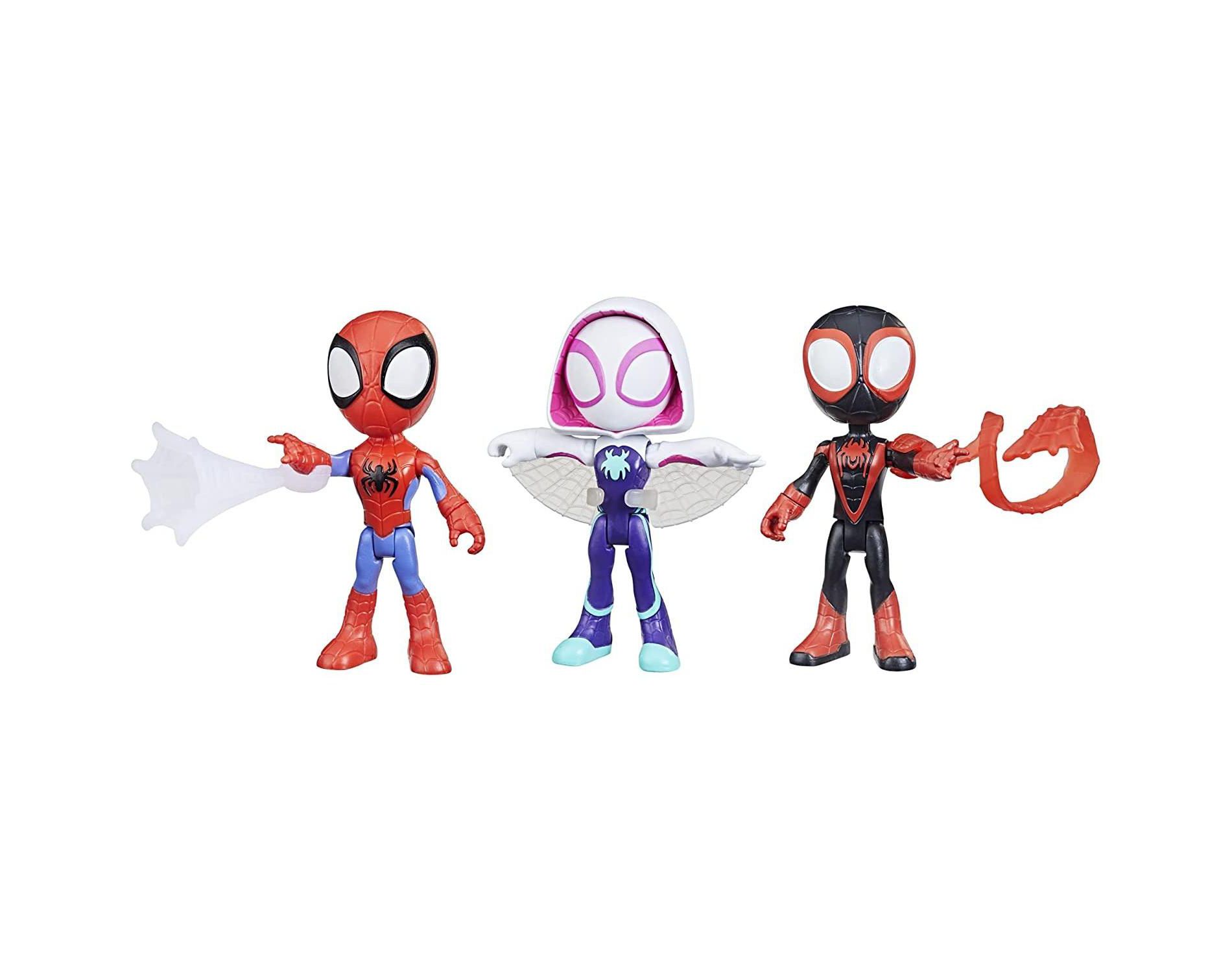 Spidey and His Amazing Friends 3-Pack 4-Inch Marvel Action Figures – Spider-Man, Ghost-Spider & Miles Morales with 3 Web Accessories