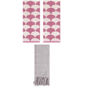 REGALWOVEN 3 Packs Cotton Geometric and Solid Absorbent Soft Hand Towel for Bathroom Kitchen - 1 of 4