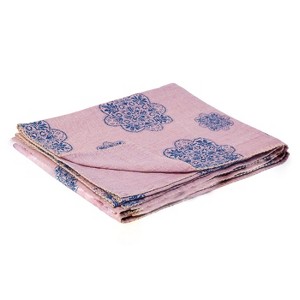 HomeRoots 50" X 70" Blue And Pink Floral Cotton Quilted Kantha Throw Blanket with Embroidery - 1 of 4