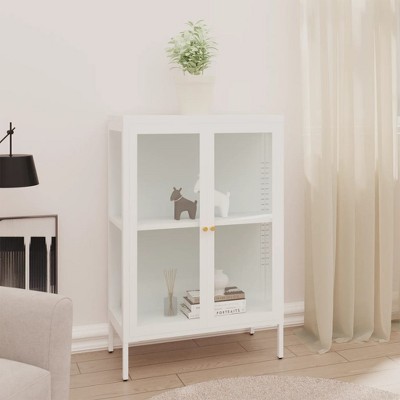 vidaXL Sideboard White 29.5 in.x13.8 in.x41.3 in. Steel and Glass