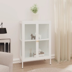 vidaXL Sideboard White 29.5 in.x13.8 in.x41.3 in. Steel and Glass - 1 of 4