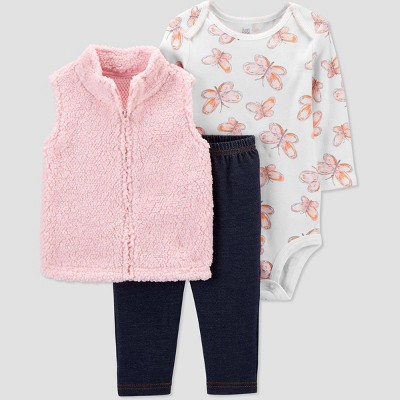 Baby Girls' Butterfly Sherpa Top & Bottom Set - Just One You® made by carter's Pink 6M