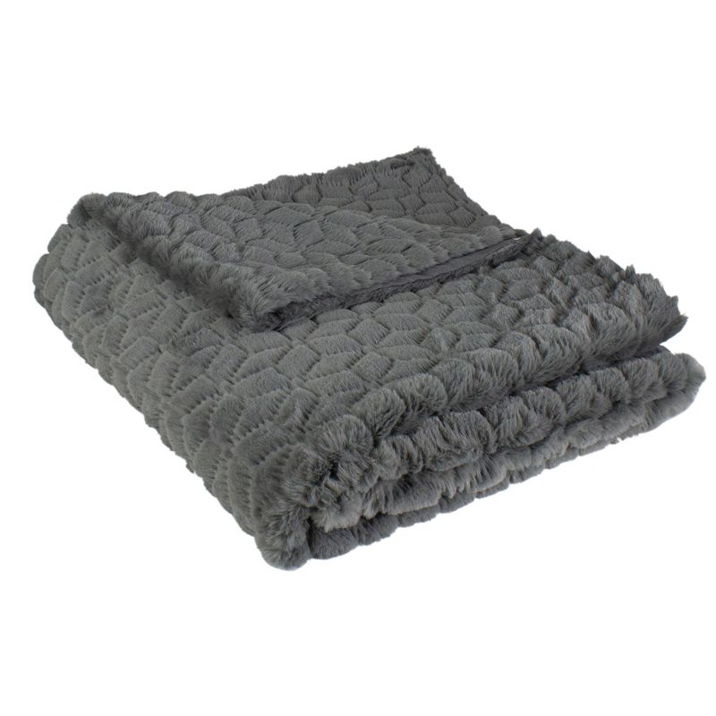 Northlight Dark Gray Ultra Plush Faux Fur Throw Blanket 55" x 63", 1 of 5