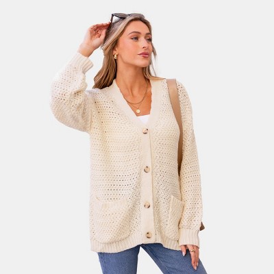 Women‘s Beige Effortless Chic Open Front Cardigan with Pockets - Cupshe