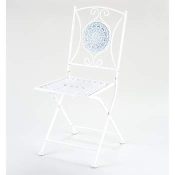 The Lakeside Collection Metal Folding Patio Chair with Decorative Tile Mosaic