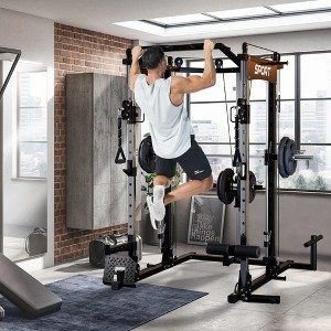COZONY Smith Machine & LAT Pull-Down Combo, 2200lb Capacity Home Gym w/Dual Cable System & Leg Hold-Down Attachments - 1 of 4