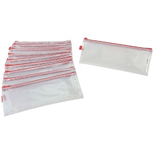 Sax Mesh Zippered Bag, 5 x 13 Inches, Clear with Red Trim, Pack of 10 - 1 of 4