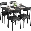 Industrial Dining Table Set for 5, Square Wood Tabletop kitchen Table with 4 Upholstered Chairs, Retro Dinner Dinette Table Set for Living Room - 3 of 4