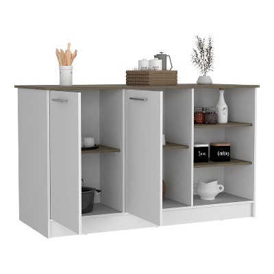 NicBex Kitchen Island Cart with 3 Open Shelves and 2 Cabinets,Kitchen Island with Storage,Modern Kitchen Cart,Island Table for Kitchen