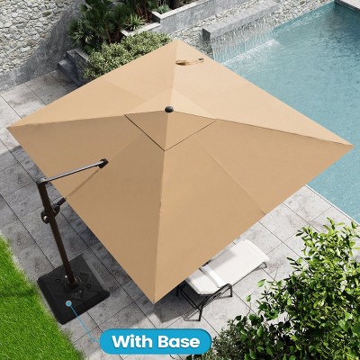 Crestlive Products 10.5FT Square Cantilever Umbrella Outdoor 360 Degree Rotation Offset Umbrella 6 Heights Adjustable with Base