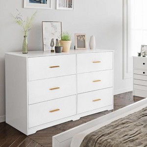 6 Drawer Double Dresser, 47" Wide Dresser Tv Stand, Modern Chest of Drawers for Bedroom, Large Storage Space Organizer Cabinet with Metal Handle - 1 of 4