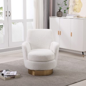 TOAOTBNBO Oversized Swivel Accent Chair with Ergonomic Rounded Armrests, Barrel Chair with Gold Stainless Steel Base Sofa Chair for Hotel - 1 of 4