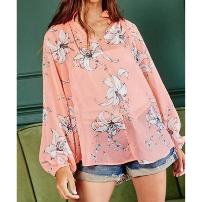 Women's Semi-Sheer Floral Blouse - BUCKETLIST