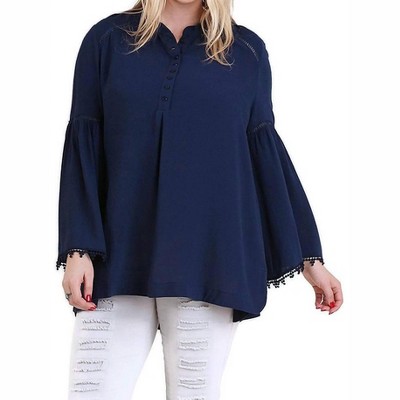 Women's Popover Trumpet Sleeve Blouse - umgee