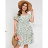 Plus Size Sundress with Short Sleeve Square Neck Ruffled Dress Smokced Wasit Tiered Dress Plus Size Peasant Dress Floral Prairie Dress - 2 of 4