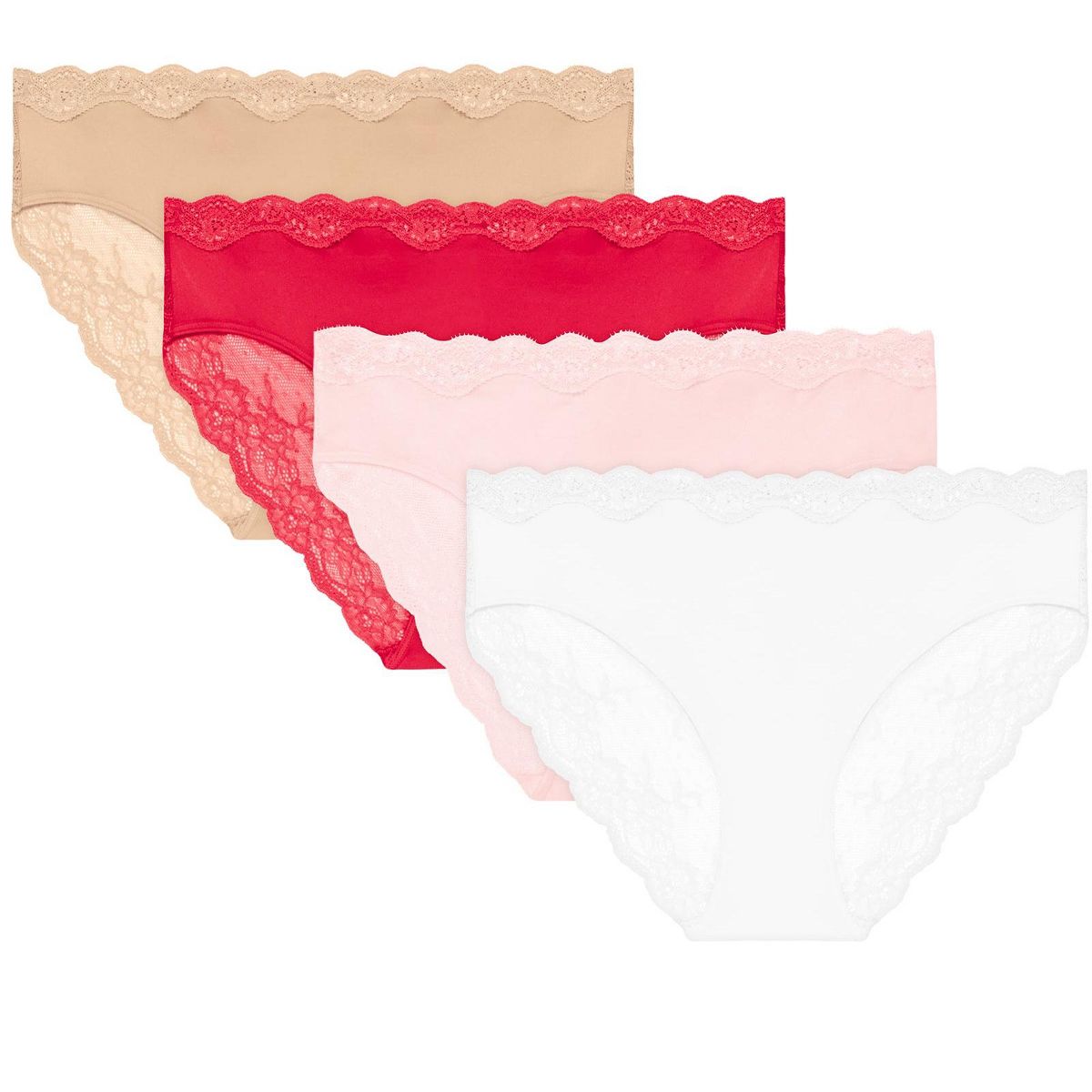 Maidenform Women's Underwear Bikini Pack, 4-Pack, Cheeky Bikini Lace Underwear, Mid-Rise Moderate Coverage