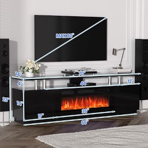 GustoWave 70" TV Stand with 36" Electric Fireplace – 750W/1500W Heater, Fits TV to 80", 12-Color LED Flames, 2-Tier Storage & 2-Door Cabinet, Black - 1 of 4