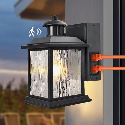 Cedar Hill 11 in. Black Motion Sensor Dusk to Dawn Outdoor Wall Sconce
