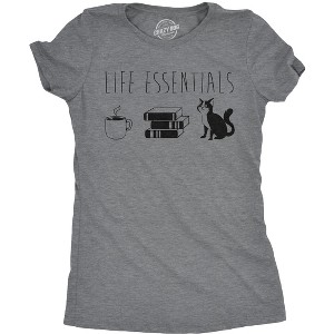 Womens Life Essentials T shirt Funny Coffee Cat Mom Lover Cute Graphic Ladies - Crazy Dog Women's T Shirt - 1 of 4