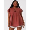 Agnes Orinda Women's Plus Size Cotton Flutter Sleeve Drawstring Flowy Summer Split V Neck Blouse - 4 of 4