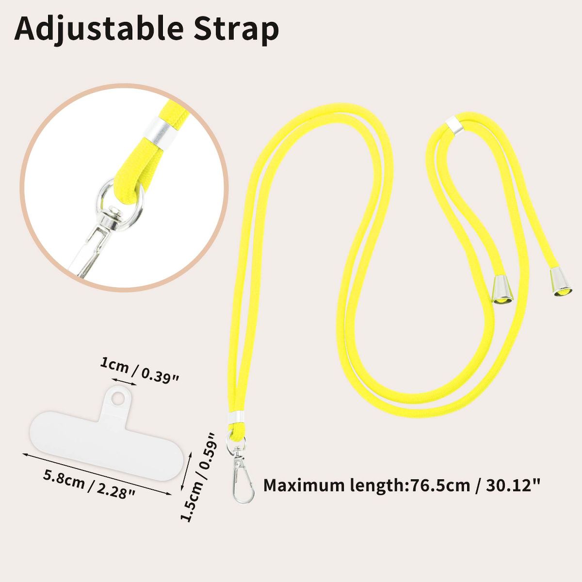 Unique Bargains Adjustable Mobile Phone Strap with Universal Patch Light Yellow 1 Pc - thumbnail 2