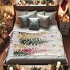 1pc Contemporary Style Christmas Flannel Blanket, Winter Pine Tree & Snowflake Design, Green & Golden with Pink Accents. - 3 of 4