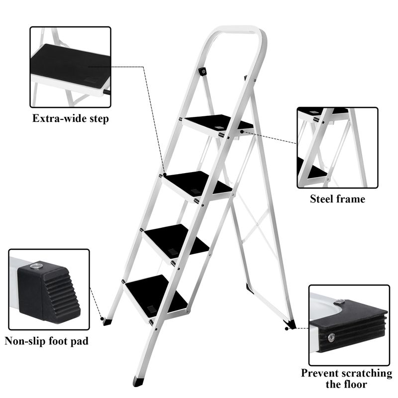 SKONYON 4 Step Ladder Portable Step Stool with Wide Anti-Slip Platform and Foot Mats, Black, 5 of 9