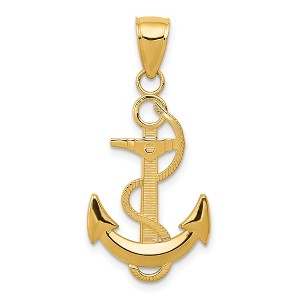 Black Bow Jewelry 14k Yellow Gold Anchor with Textured Rope Pendant, 15 x 33mm - 1 of 4