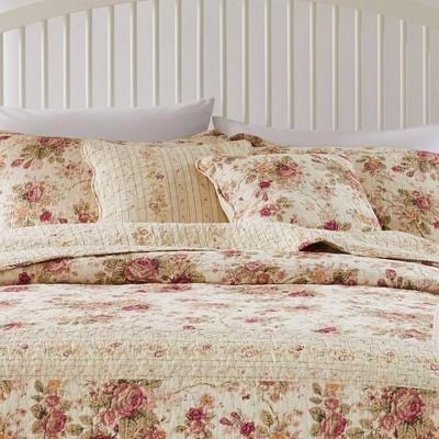 Antique Rose Floral Scalloped Cotton Throw Pillow Set