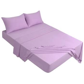 PiccoCasa Bed Sheet Set 110gsm Bedding with 1 Flat Sheet 1 Fitted Sheet and 2 Pillowcases 4Pcs