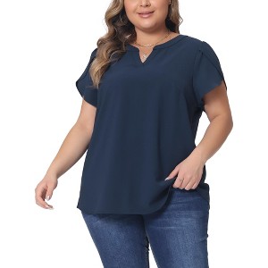 Agnes Orinda Women's Plus Size Casual Summer Dressy Petal Short Sleeve Split Neck Blouses - 1 of 4