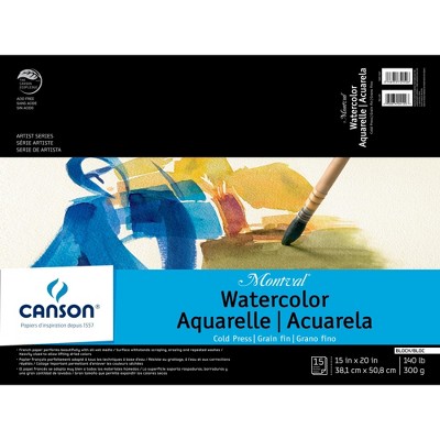 Montval Cold Press Watercolor Paper Block, 140 lb, 15 x 20 Inch, 15 Sheets, Natural White