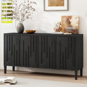 59.8" 4-Door Sideboard with Hidden Handles, Solid Ash Veneer Buffet Cabinet with Pine Legs for Living Room, Dining Room & Office - ModernLuxe - 1 of 4