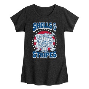 Girls' - Teenage Mutant Ninja Turtles - Shells And Stripes Fitted Short Sleeve Graphic T-Shirt - 1 of 4
