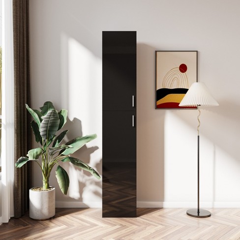 Linen Tower Bathroom Storage Cabinet Tall Slim Side Organizer with Shelf-Walnut