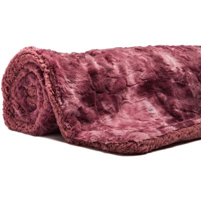 Dark Rose Faux Fur Reversible Sherpa Throw Blanket