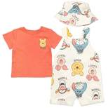 Disney Tigger Winnie the Pooh Baby French Terry Short Overalls T-Shirt and Hat 3 Piece Outfit Set Newborn to Infant