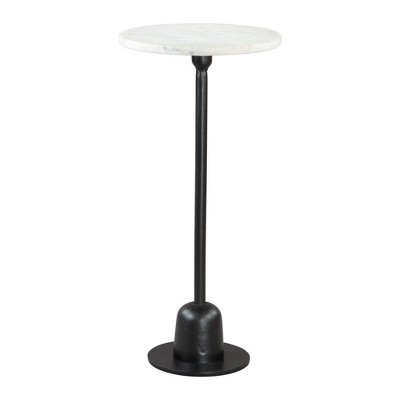 HomeRoots 25" White And Black Marble And Aluminum Round Pedestal End Table