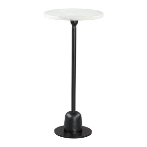 HomeRoots 25" White And Black Marble And Aluminum Round Pedestal End Table - 1 of 4