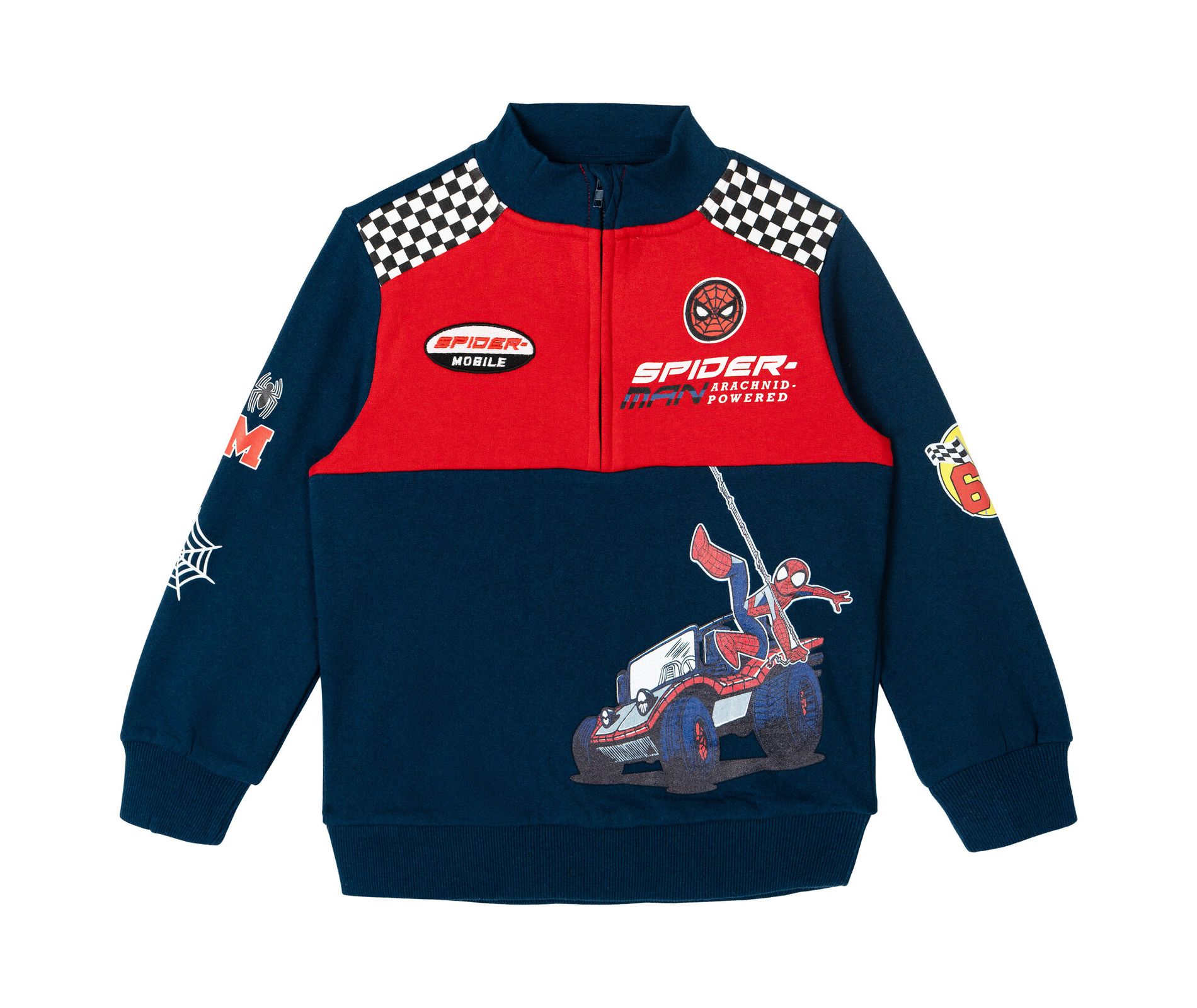 Marvel Spider-Man Toddler Boys Fleece Half Zip Sweatshirt Colorblock Charcoal Blue / Red 4T