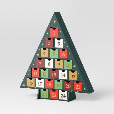 16.25" Wood Christmas Tree Tabletop Advent Calendar Dark Green - Wondershop™