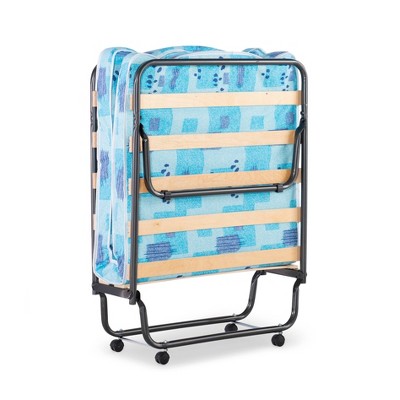 Compact Twin-Size Folding Rollaway Guest Bed with Upholstered Metal Frame