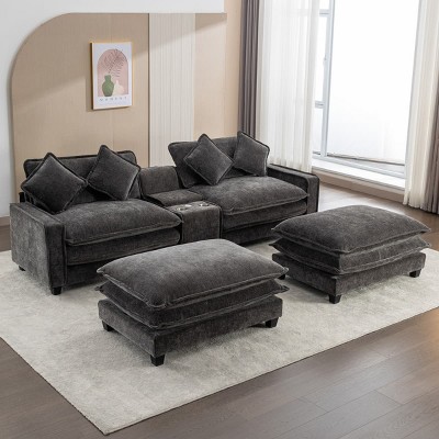 111" Modern Chenille Sectional Sofa with Storage and Two Ottomans, Comfy Cloud Sofa Couch for Living Room or Apartment – The Pop Home