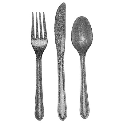 24ct Glitz Silver Disposable Flatware Sets