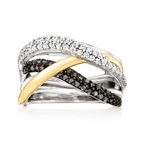 Ross-Simons 0.50 ct. t.w. Black and White Diamond Highway Ring in Sterling Silver and 14kt Yellow Gold - 1 of 4