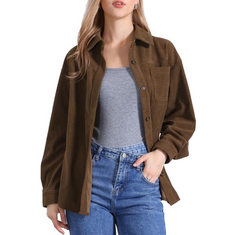 INSPIRE CHIC Women's Button Up Turn-down Collar Autumn and Winter Corduroy Jacket Medium Brown
