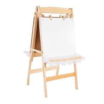 Qaba 3 In 1 Kids Wooden Art Easel with Paper Roll Double-Sided Chalkboard &  Whiteboard with Storage Baskets Gift for Toddler Girl Age 3 Years+ Pink
